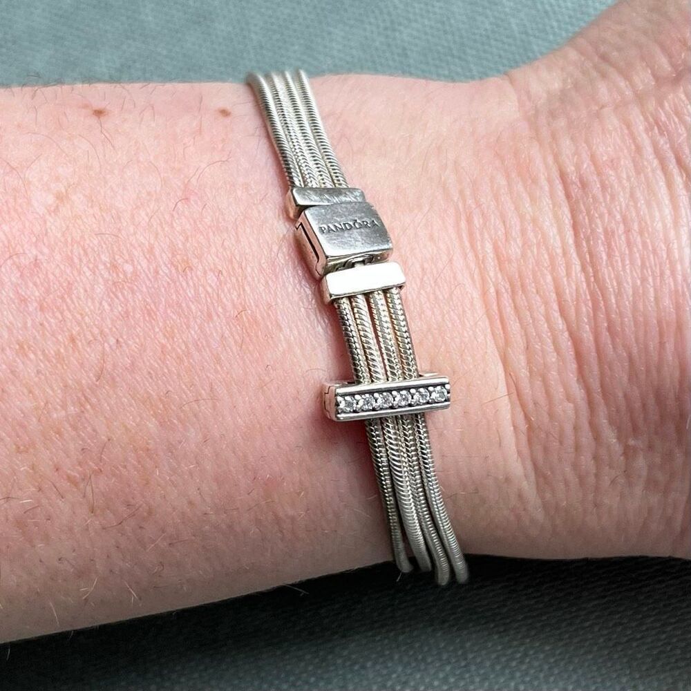 Pandora Reflexions 597943 Sterling Silver Multi Snake 7” w CZ Clip